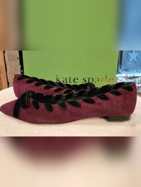 kate spade Plum Suede Flats with Black Velvet Trim